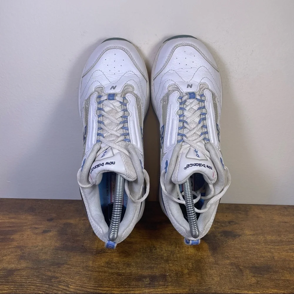 New Balance White Athletic Sneakers with Blue Accents